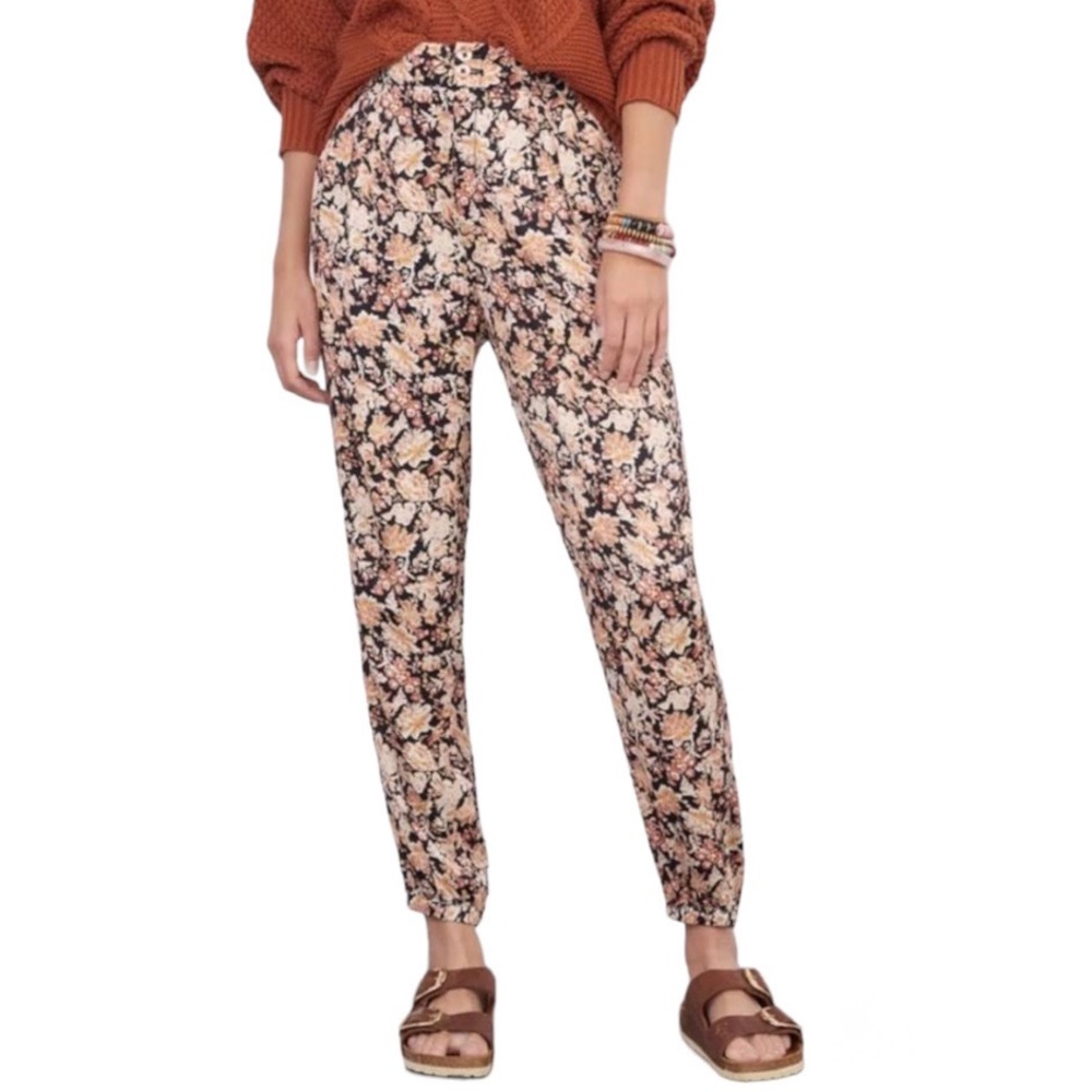 Anthropologie Diandra Pleated Zip Floral Jogger Pants Rose Gold — 14
